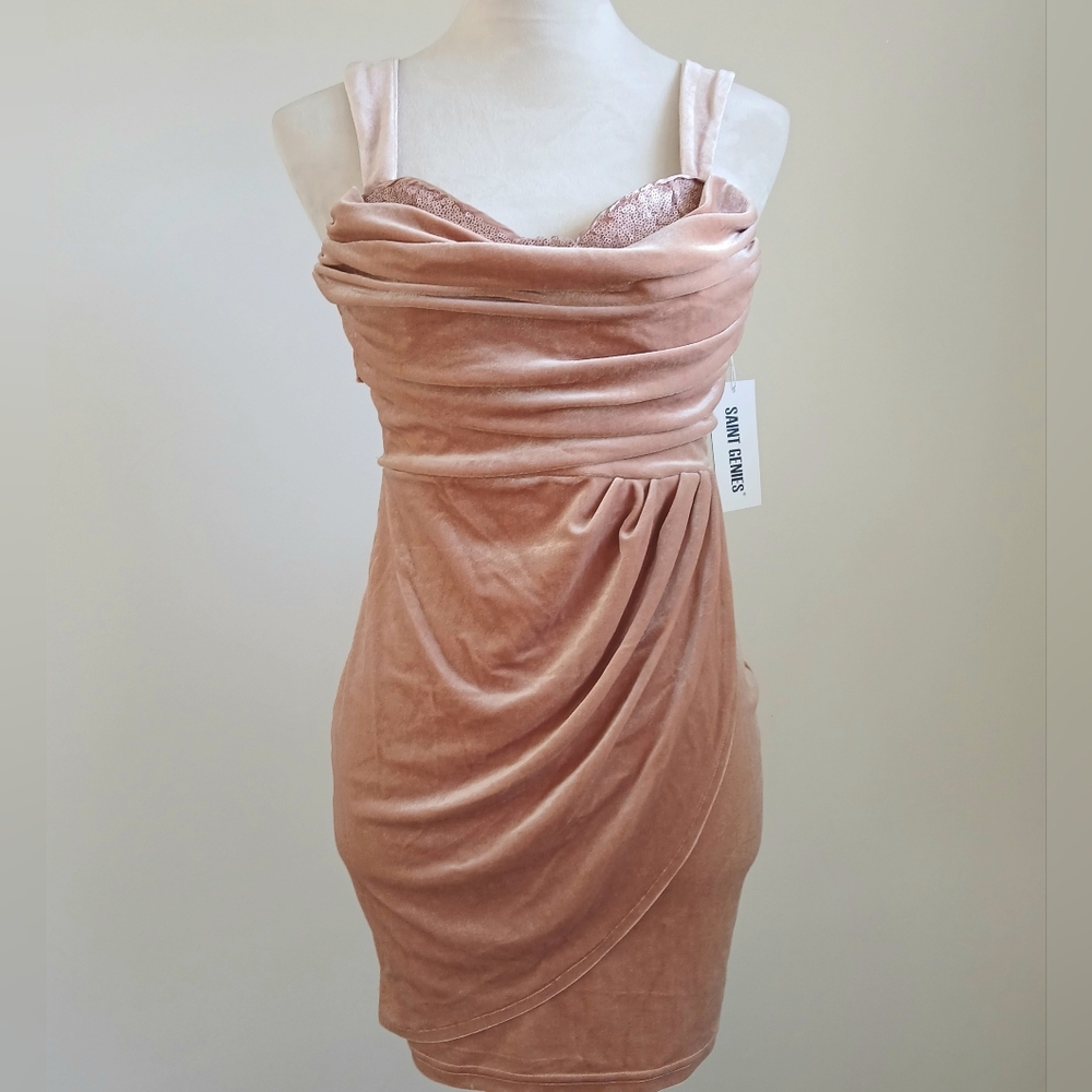 NWT - ASOS - Saint Genies -Velvet- Pink -sequin- bustier-  mini dress- Size 4